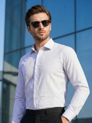 White & Blue Checkered, Elite Edition, Cutaway Collar Men’s Formal Shirt (FS-2700)