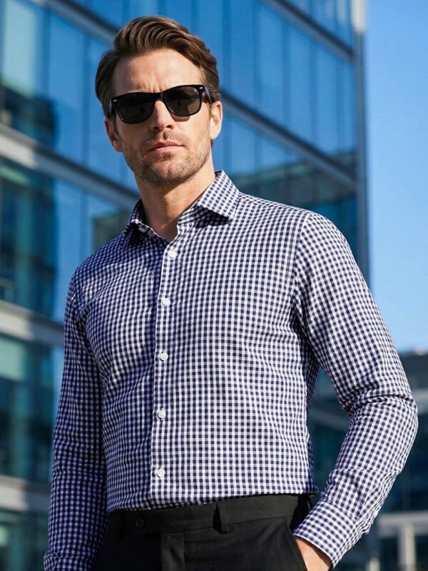 White & Blue Checkered, Elite Edition, Cutaway Collar Men’s Formal Shirt (FS-2701)
