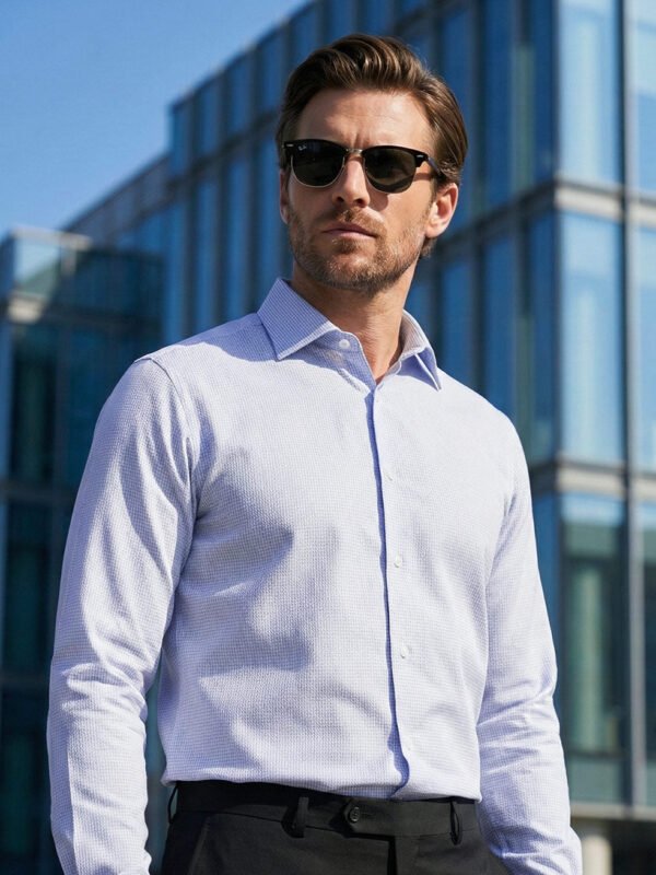 FS2702-3.jpg White & Blue Checkered, Elite Edition, Cutaway Collar Men’s Formal Shirt (FS-2702)