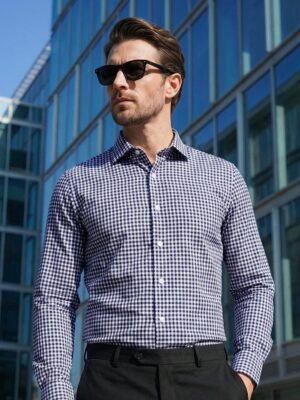 White & Blue Checkered, Elite Edition, Cutaway Collar Men’s Formal Shirt (FS-2704)