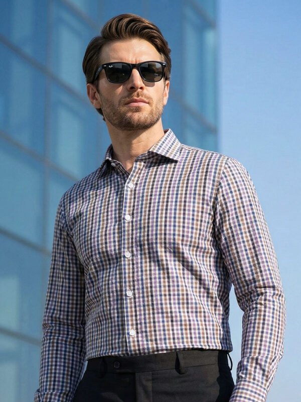 White & Blue Checkered, Elite Edition, Cutaway Collar Men’s Formal Shirt (FS-2705)