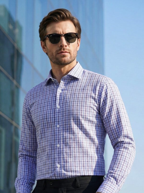 FS2706-3.jpg White & Blue Checkered, Elite Edition, Cutaway Collar Men’s Formal Shirt (FS-2706)