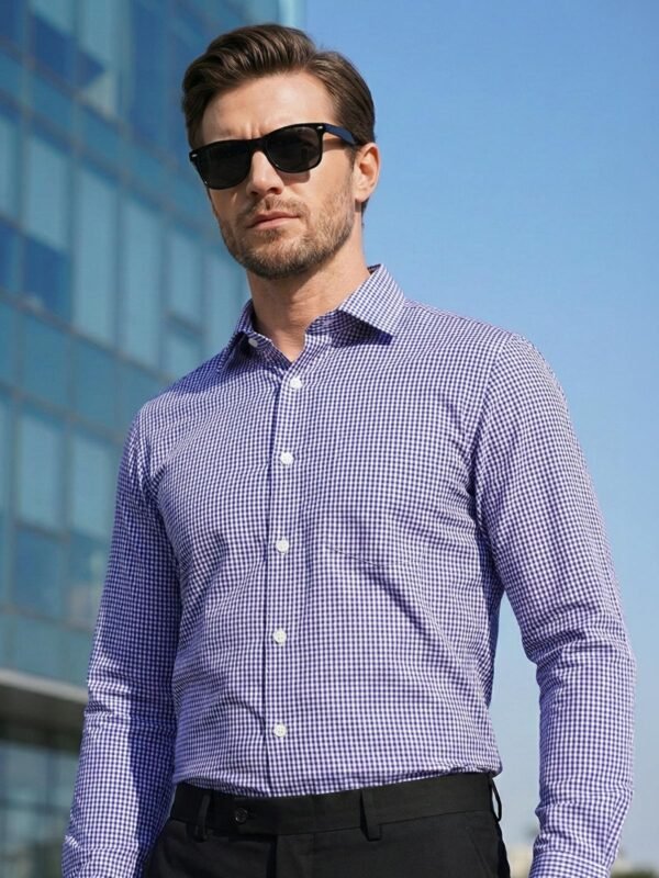 White & Blue Checkered, Elite Edition, Cutaway Collar Men’s Formal Shirt (FS-2707)