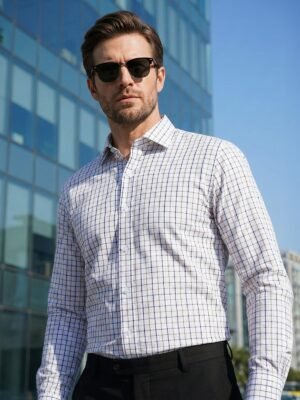 White & Black Checkered, Elite Edition, Cutaway Collar Men’s Formal Shirt (FS-2710)