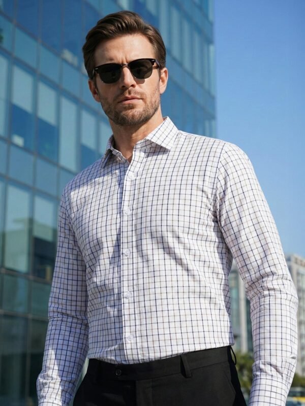 White & Black Checkered, Elite Edition, Cutaway Collar Men’s Formal Shirt (FS-2710)