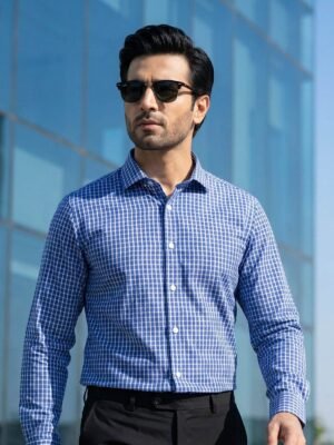 White & Blue Checkered, Elite Edition, Cutaway Collar Men’s Formal Shirt (FS-2711)