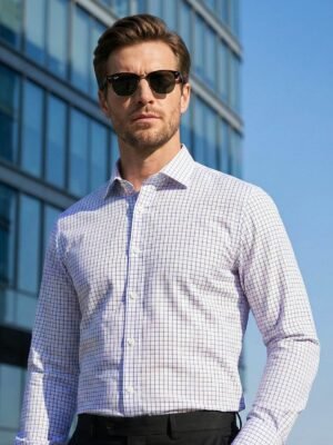 White & Blue Checkered, Elite Edition, Cutaway Collar Men’s Formal Shirt (FS-2712)