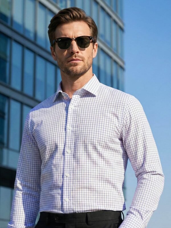 White & Blue Checkered, Elite Edition, Cutaway Collar Men’s Formal Shirt (FS-2712)