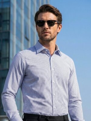 White & Blue Checkered, Elite Edition, Cutaway Collar Men’s Formal Shirt (FS-2714)