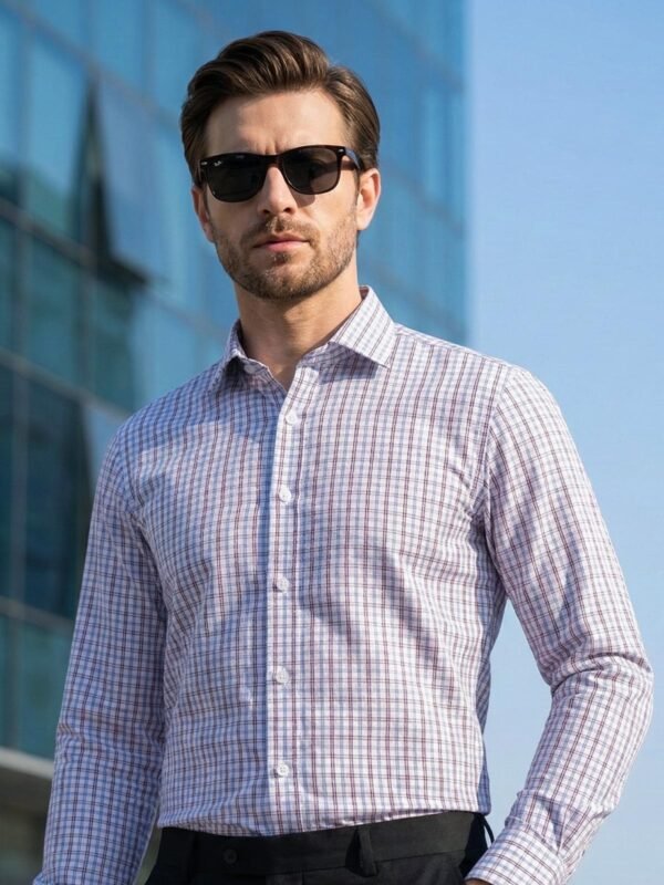 White & Blue Checkered, Elite Edition, Cutaway Collar Men’s Formal Shirt (FS-2715)