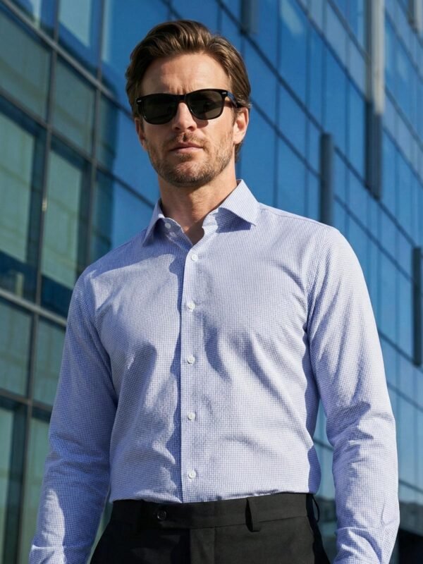 White & Blue Checkered, Elite Edition, Cutaway Collar Men’s Formal Shirt (FS-2716)