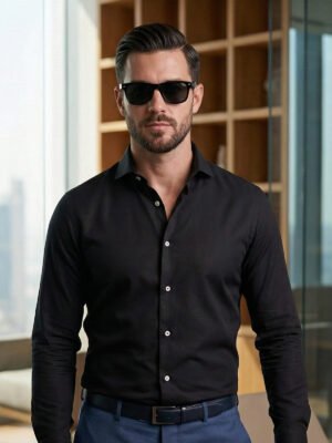Black Plain, Cutaway Collar, Elite Edition, Men’s Formal Shirt (FS-2744)