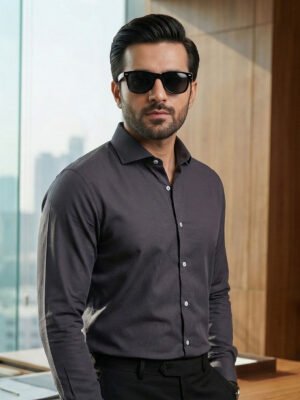 Dark Grey Plain, Cutaway Collar, Elite Edition, Men’s Formal Shirt (FS-2748)