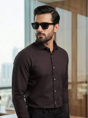 Dark Brown Plain, Cutaway Collar, Elite Edition, Men’s Formal Shirt (FS-2751)
