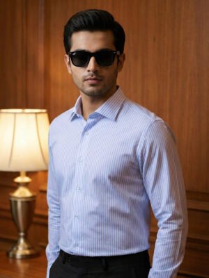 Sky Blue & White Striped, Elite Edition, Cutaway Collar Men’s Formal Shirt (FS-2756)