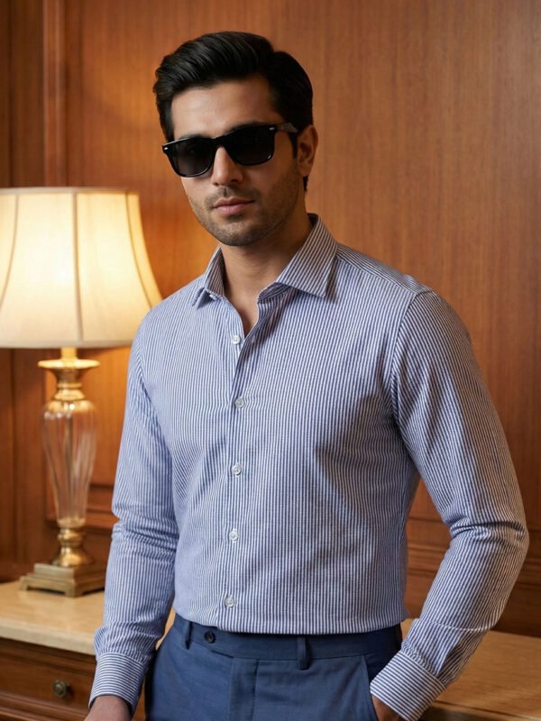 Blue & White Striped, Elite Edition, Cutaway Collar Men’s Formal Shirt (FS-2765)