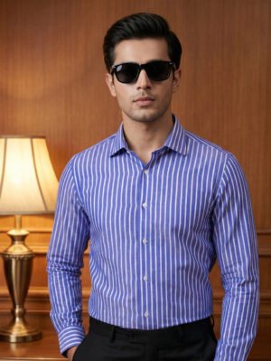 Blue Striped, Elite Edition, Cutaway Collar Men’s Formal Shirt (FS-2767)