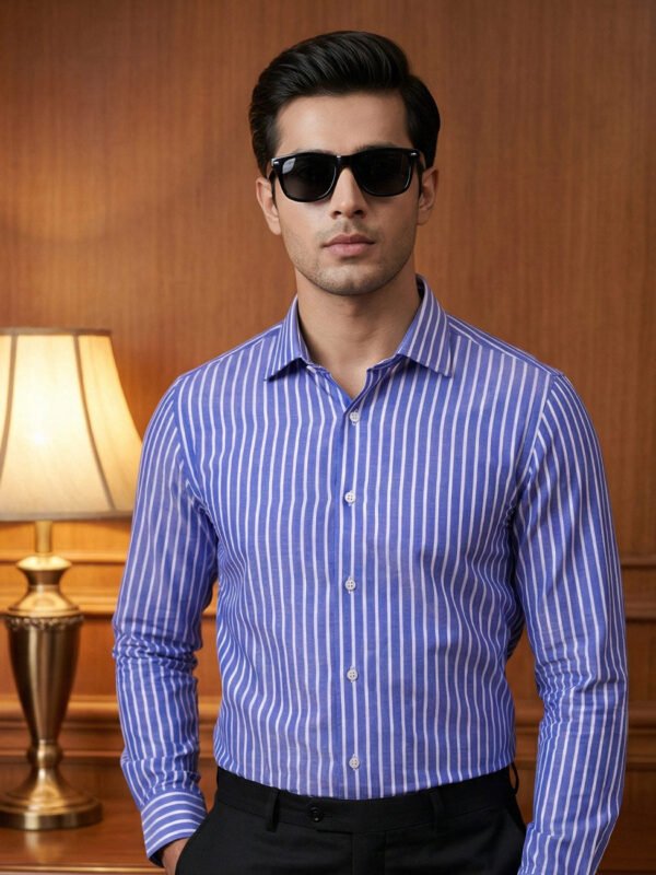 Blue Striped, Elite Edition, Cutaway Collar Men’s Formal Shirt (FS-2767)