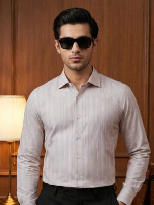 Fawn & White Striped, Elite Edition, Cutaway Collar Men’s Formal Shirt (FS-2768)
