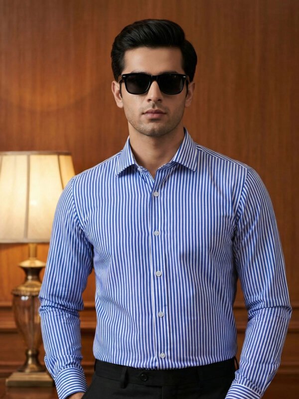Dark Blue & White Striped, Elite Edition, Cutaway Collar Men’s Formal Shirt (FS-2771)