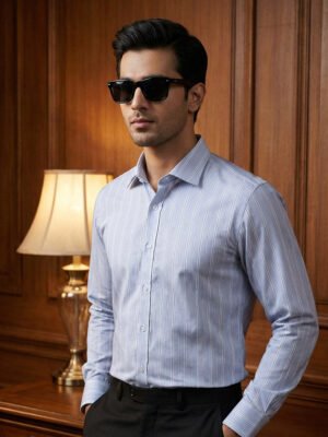 White & Blue Striped, Elite Edition, Cutaway Collar Men’s Formal Shirt (FS-2776)