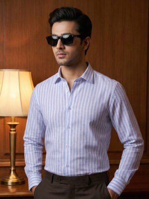 Sky Blue & White Striped, Elite Edition, Cutaway Collar Men’s Formal Shirt (FS-2779)