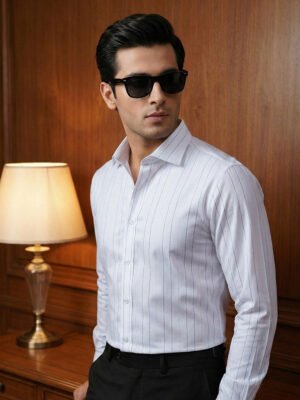 White & Blue Striped, Elite Edition, Cutaway Collar Men’s Formal Shirt (FS-2782)
