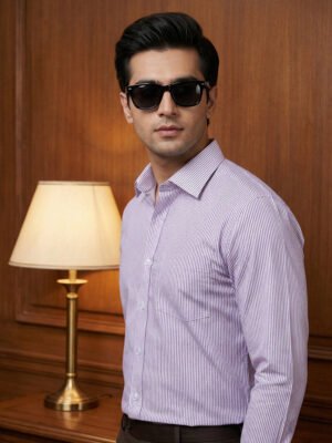 White & Lilac Striped, Elite Edition, Cutaway Collar Men’s Formal Shirt (FS-2783)