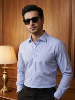 White & Blue Striped, Elite Edition, Cutaway Collar Men’s Formal Shirt (FS-2784)