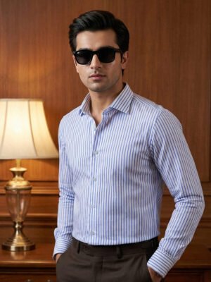 White & Blue Striped, Elite Edition, Cutaway Collar Men’s Formal Shirt (FS-2786)