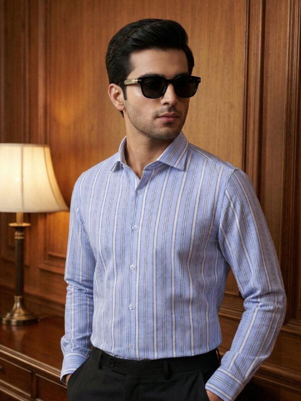 Blue Striped, Elite Edition, Cutaway Collar Men’s Formal Shirt (FS-2788)