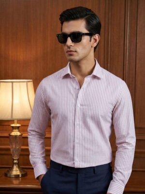 White & Peach Striped, Elite Edition, Cutaway Collar Men’s Formal Shirt (FS-2789)