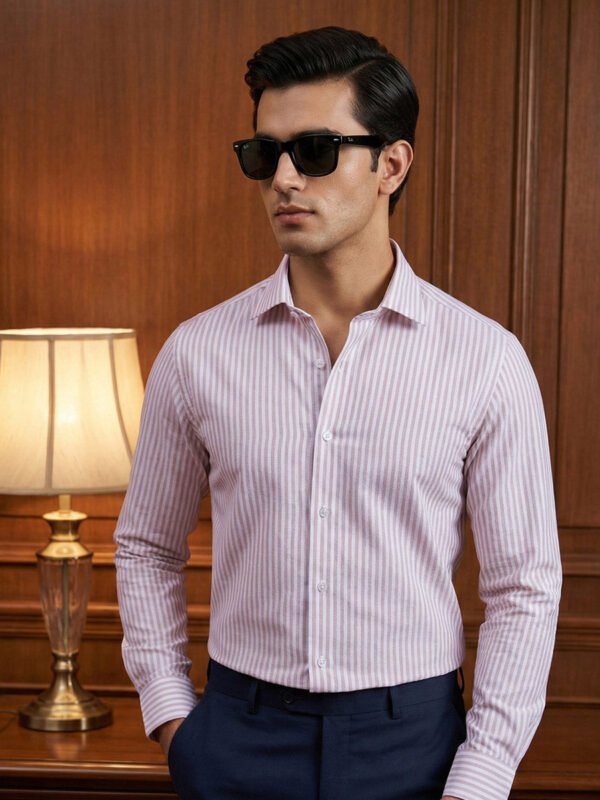 White & Peach Striped, Elite Edition, Cutaway Collar Men’s Formal Shirt (FS-2789)