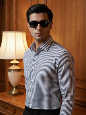 White & Olive Striped, Elite Edition, Cutaway Collar Men’s Formal Shirt (FS-2790)