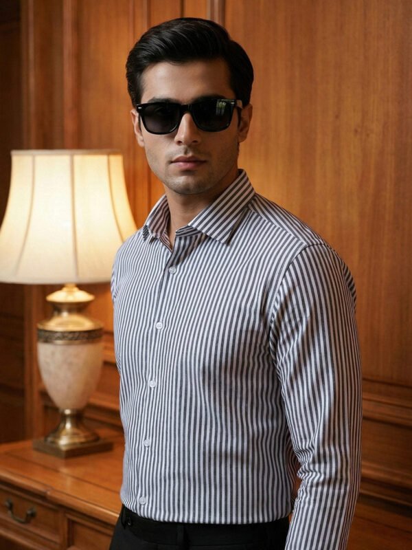 FS2790-3.jpg White & Olive Striped, Elite Edition, Cutaway Collar Men’s Formal Shirt (FS-2790)
