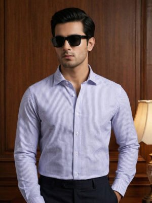 White & Blue Striped, Elite Edition, Cutaway Collar Men’s Formal Shirt (FS-2792)