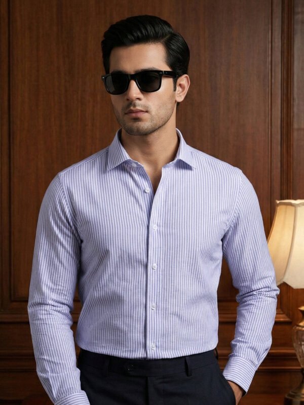 White & Blue Striped, Elite Edition, Cutaway Collar Men’s Formal Shirt (FS-2792)