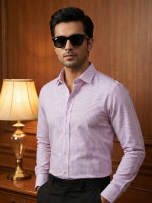 White & Pink Striped, Elite Edition, Cutaway Collar Men’s Formal Shirt (FS-2793)