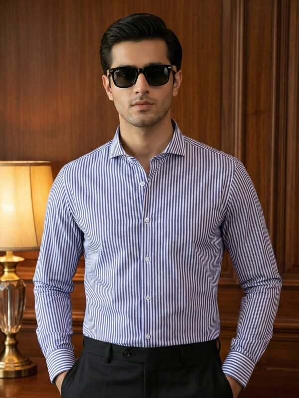 White & Blue Striped, Elite Edition, Cutaway Collar Men’s Formal Shirt (FS-2796)