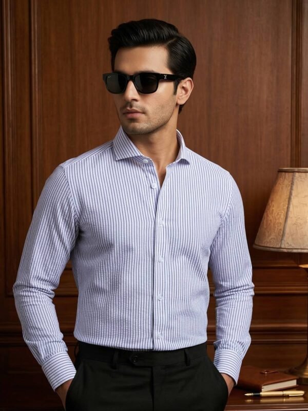 White & Blue Striped, Elite Edition, Cutaway Collar Men’s Formal Shirt (FS-2798)
