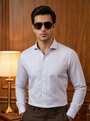 White & Black Striped, Elite Edition, Cutaway Collar Men’s Formal Shirt (FS-2799)