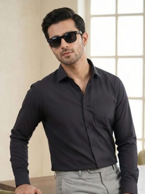 Dark Grey Plain, Cutaway Collar, Poplin Formal Shirt (FS-2859)