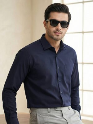 Navy Blue Plain, Cutaway Collar, Poplin Formal Shirt (FS-2864)