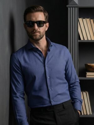 Blue Checkered, Elite Edition, Cutaway Collar Men’s Formal Shirt (FS-2881)