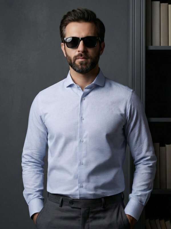 White & Blue Checkered, Elite Edition, Cutaway Collar Men’s Formal Shirt (FS-2883)