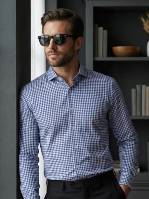 White & Blue Checkered, Elite Edition, Cutaway Collar Men’s Formal Shirt (FS-2884)