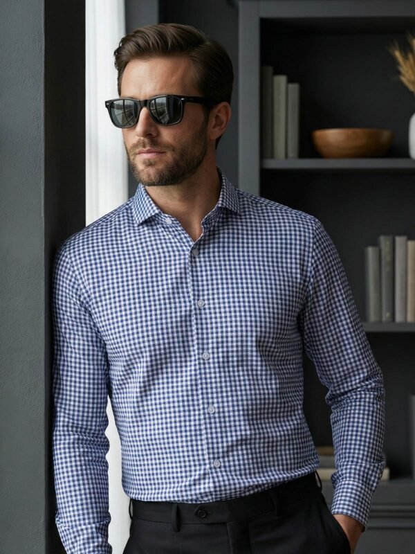 White & Blue Checkered, Elite Edition, Cutaway Collar Men’s Formal Shirt (FS-2884)