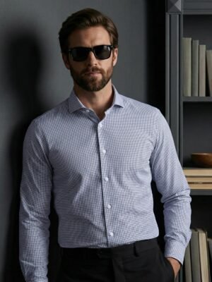 White & Blue Checkered, Elite Edition, Cutaway Collar Men’s Formal Shirt (FS-2885)