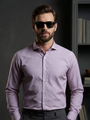 White & Brown Checkered, Elite Edition, Cutaway Collar Men’s Formal Shirt (FS-2886)
