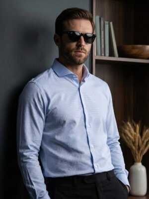 White & Blue Checkered, Elite Edition, Cutaway Collar Men’s Formal Shirt (FS-2887)